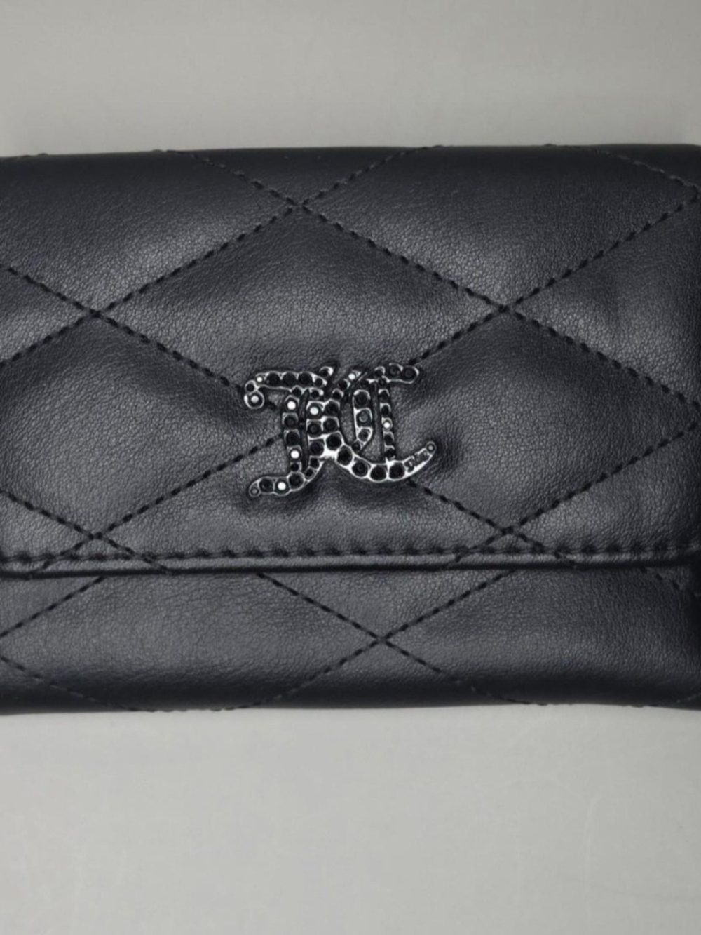 Juicy Couture Black Quilted Wallet with Crystal Logo